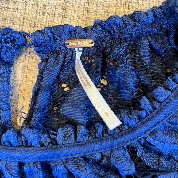 Free People Olivia Lace Blouse Blue Small Balloon Sleeves Feminine - Picture 6 of 9